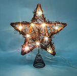 Christmas Tree Topper Farmhouse Christmas Decor Christmas Tree Decorations Rattan Natural Christmas Tree Star with 10 Warm LED Lights for Rustic Christmas Ornaments Holiday Seasonal Decoration 10 Inch