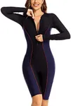 ECUPPER Women Long Sleeve One Piece Swimsuit Boyleg Zipper Rash Guard Bathing Suit Coverage Surfing Swimwear Built in Bra Black Large