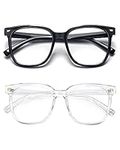 PANNER 2Pack Oversized Blue Light Blocking Glasses for Women Men Square Computer Eyeglasses Anti Glare(Black+Clear)