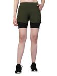 CHKOKKO Double Layered Sports Gym Workout Running Shorts for Women Green L
