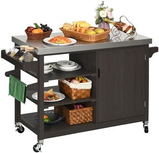 YITAHOME XL Outdoor Storage Cabinet - Versatile Solid Wood Movable Patio Table with Stainless Steel Top, Spice Rack, and Side Handle, Kitchen Island with Storage or Bar Cart