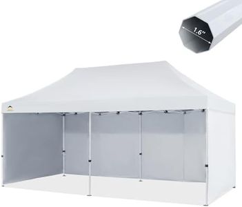 CROWN SHADES 10x20 Pop Up Canopy Tent, Thicken Frame Commercial Heavy Duty Tent,Silver-Coated with 4 Sidewalls 8 Stakes & 4 Sandbags & 4 Ropes, Outdoor Canopies for Events, Parties,White