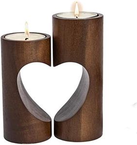 ChasBete Chandelier Bougeoir Bois, Photophore Coeur Mignon, Porte Bougie pour Decoration Salon/Centre de Table - Foncé