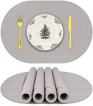 IYYI Silicone Placemats, Oval Placemats for Dining Table, Dishwasher Safe Table Mats Waterproof Non-Slip Kids Placemats Set of 4 （Light Gray-line）