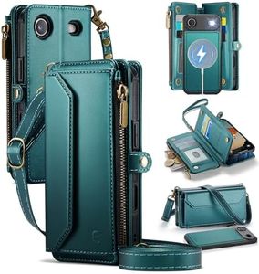 Strapurs for iPhone Air Detachable Wallet Case Compatible with Magsafe for Women, RFID Blocking 9-Card Holder Zipper Strap Lanyard PU Leather Magnetic Phone Case for iPhone 17 Air 6.5", Blue Green