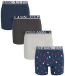 U.S. Polo Assn. Men's Underwear - Performance Stretch Boxer Briefs with Comfort Pouch (4 Pack), Blue/Blue Print/Heather Grey/Phantom, Large