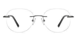 John Jacobs | Blue Cut & Antiglare Zero Power Computer Eyeglasses | Grey Rimless Round Shape | For Men & Women | Medium | JJ E12340