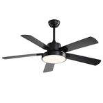 KPUY Ceiling Fan with Lights and Remote Control, Ceiling Fan with 3 Wood Blades, 3 Color Dimmable LED Light, 6 Speed Reversible Quiet DC Motor (5-Blades - 132cm - Black)