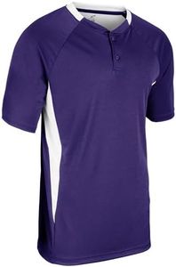 CHAMPRO Clean Up 2 Button Baseball/Softball Jersey, Youth Small, Purple, White