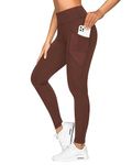 QUEENIEKE Women's Workout Leggings with Mesh Pockets Tummy Control Yoga Pants for Women (Toasted Brown, S)