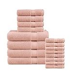 16 Piece Bath Towels - 100% Cotton Towels for Bathroom, Premium Quality Hotel Towels, Highly Absorbent Bathroom Towel Set, Super Soft, 4 Bath Towels, 4 Hand Towels, and 8 Wash Cloths - Pearl Blush