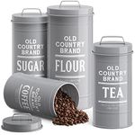 Barnyard Designs Canister Sets for Kitchen Counter, Farmhouse Canisters Sets for the Kitchen Countertop, Metal Canister with Lid, Coffee Tea Sugar Flour Container Set for Counter (Cool Grey)