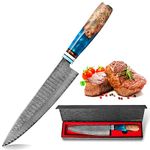 Damascus Chef's Knife, Kitchen Knife Made of 67 Layers of Damascus Steel, 20 Cm Blade Length, All-Purpose Knife, Damascus Knife with Ergonomic Blue Resin Handle