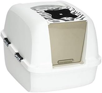 Catit Jumbo Hooded Cat Litter Box, White Tiger, 50696,White-Black