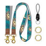 Wrist Lanyard Set, Lanyard for Keys Cute Keychain and Lanyards for Neck and Wrist Blue Phone Lanyard with Metal Key Rings Retractable Lanyard Strap Badge Holder for Women Man Kids