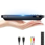 Ultra Slim DVD Player, Thinnest HDMI AV DVD Players for TV, 0.6 Inch Design with Region Free & Colourful HD Pixels, Supports USB Playback, NTSC/PAL DVD Player with HDMI & RCA Cables, Remote Control.