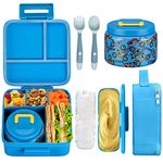 JXXM Bento Lunch Box for Kids With 8oz Soup thermo,Leak-proof Lunch Containers with 5 Compartment,thermo Food Jar and Lunch Bag, Food Containers for School (A-Blue(Extreme Locomotive))