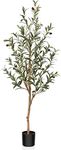 OAKRED Artificial Olive Tree, 4FT Tall Fake Silk Plants with Natural Wood Trunk Faux Potted Tree for Home Decor Indoor Office Porch, Set of 1