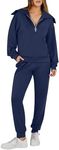 ANRABESS Women 2 Piece Outfits Sweatsuit 2024 Fall Half Zip Sweatshirt Jogger Sweatpants Tracksuit Lounge Set Trendy Clothes Navy Blue Medium