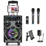 Pyle Portable Bluetooth PA Speaker - 580W 8” Rechargeable Outdoor BT Karaoke Audio System - TWS, Disco Party Lights, LED Display, FM/AUX/MP3/USB/SD, 6.5mm in, Trolley, Wheels - Wireless Mic, Remote