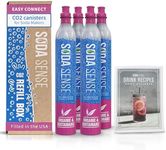 Soda Sense 60L Easy Connect CO2 4 Pack Canister Refill & Recipe Book Bundle, Compatible w/SodaStream Quick Connect Soda Makers Only [ART, TERRA & DUO]