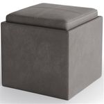 SIMPLIHOME Rockwood 18 Inch Wide Contemporary Square Cube Storage Ottoman with Tray in Distressed Slate Grey Vegan Faux Leather, for The Living Room, Entryway and Family Room