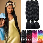 YAMEL Braiding Hair Extension, Kanekalon Braiding Hair for Braiding Crochet Twist Box Braids Hair 24 Inch 3 Piece Natural Black Jumbo Braiding Hair