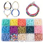 PATPAT® Clay Beads for Jewellery Making Kit Flat Beads Multicolor Flat Clay Beads for Bracelet Making and Necklace Making Polymer Clay Beads for DIY Craft Gifts for Girls, Kids (15 Color) - 3000 Pcs