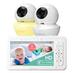 Babysense UPGRADED 720p 5" HD Split-Screen Baby Monitor, Video Baby Monitor with 2 HD Cameras and Audio, Adjustable Night Light, White Noise and Lullabies, Long Range, 4xZoom, 4000mAh Battery