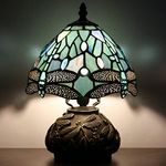 SYETL Small Tiffany Lamp Mini Stained Glass Table Lamp Sea Blue Dragonfly Style Mushroom Desk Light Memory Sympathy Lamp 8X11 Inch