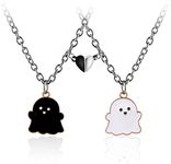 2Pcs Lovely Magnetic Love Heart Ghost Pendant Necklace Set for Women Men Best Friend Enamel Mutual Attract Magnet Couple Matching Necklace Halloween Jewelry Birthday Gift, Metal, alloy