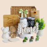 House Warming Gifts New Home, 18 Pcs Housewarming Gifts Basket New Home Gift Ideas, Faux Plants Scented Candles Home Sweet Home Bamboo Cutting Board for Couple Women Men, Closing Gifts for Home Buyers