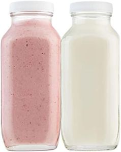 kitchentoolz 16oz Square Glass Milk Bottle with Plastic Airtight Lids - Vintage Reusable Dairy Drinking Jars Containers for Milk, Yogurt, Smoothies, Kefir, Kombucha, and Water- Pack of 2