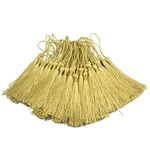 Makhry 100pcs 13cm/5 Inch Silky Floss bookmark Tassels with 3-Inch Cord Loop and Small Chinese Knot for Jewelry Making, Souvenir, Bookmarks, DIY Craft Accessory(Gold)