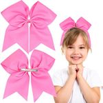 2Pcs Bow Hair Clip 7 Inch Hair Bows for Women Girls, School Girls Hair Clips Hair Barrette Cheer Bow (Pink)