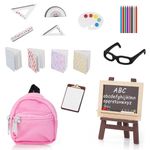 Andibro 22 Pcs Miniature Doll School Set, 1:12 Dollhouse Mini School Supplies Home Miniature Model DIY Decor Doll Book Backpack Blackboard Clipboard Rulers Crayon Playset Doll House Accessories