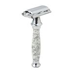 Pearl Shaving Double Edge Butterfly Safety Razor SS-95 (Marble white) made with Brass Metal - Best Shaving Razor for Men | Classic & Traditional shaving Kit for Men | Premium blade razors for Diwali gift option