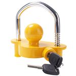 Tevlaphee Trailer Ball Lock Hitch Coupler Towing Lock Adjustable Easy Installation Heavy Duty Steel and Aluminum Alloy Base for Towing Caravan Trailer Security with 2 Keys (Yellow)