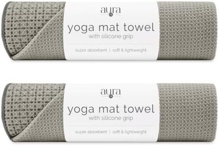 S&T INC. Aura Yoga Mat Towel with Non-Slip Grip, Enhanced Silicone Grip, Soft and Absorbent for Gym, Pilates, and Hot Yoga Mat, 2 Pack, 24 inches x 72 inches, 340GSM, Grey
