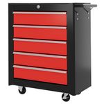 HOMCOM Steel 5-Drawer Tool Storage Cabinet Lockable with Wheels Handle 2 Keys Garage Equipment Trolley Home Work DIY Workshop Chest Red