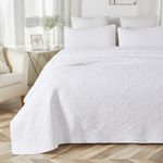 Brandream Luxury Medallion Quilt Bedding Set King Size Cotton Farmhouse Comforter Set Queen Size Bedspread Matelasse Coverlet Set (White)