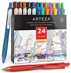 Arteza Colored Gel Pens, Pack of 24, 10 Vintage and 14 Vibrant Colors, Fine 0.7 mm Tip, Retractable, Art Supplies for Journaling, Drawing, Doodling, and Notetaking