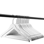 Ash & Roh® - Wooden Suit Hangers with Non Slip Pants Bar Smooth Finish Solid Wood Coat Hanger 360° Swivel Hook Precisely Cut Notches for Camisole, Clothes Hangers (60, White Hanger)