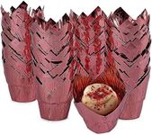 Rose Gold Tulip Cupcake Liners, Foil Muffin Baking Cups 3.25 x 2.8 In, 100 Pack)