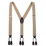 Mens Button End Elastic Suspenders - Adjustable Y shape Formal Suspender (Khaki)