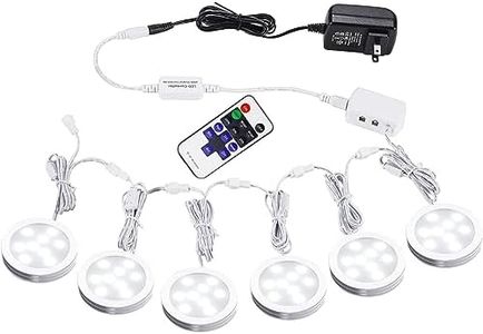 AIBOO Linkable Under Cabinet LED Lighting Kit 12V Slim Dimmable LED Puck Lights with Wireless Controller & UL Listed Wall Plug for Under Counter Lights, Display, Book Case Lighting(6 Pcs, 6000K)