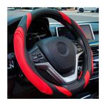 XINLIYA 15 Inch Car Leather Steering Wheel Cover, Automotive Accessories Elastic Breathable Anti-Slip Soft Wheel Protector Fits Men and Women, Suitable for SUVs, Trucks, Vehicles and RVs（Red）