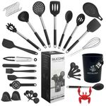 NestBlend Nonstick Black Steel Kitchen Utensils Set - 38 Pieces Kitchen Utensil Set - Kitchen Gadgets Cookware Set - Cooking Utensils Silicone Kitchen Set - Utensils Set with Holder Heat Resistant