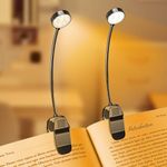KTEBO Book Reading Light 2 Packs Rechargeable, Eye Care 10 LED Lamp for Reading in Bed - Adjustable Brightness, 3 Color Temperatures 30+ Hours Runtime, Gifts for Book Lovers, Black