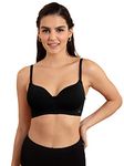 NYKD by Nykaa Breathe Cotton All Day Comfort Padded Non Wired T-Shirt Bra Nyb198 Black (32D)